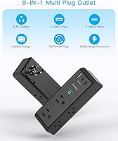 Vista 2 de Extensor de salida protector de sobretensiones con enchufe giratorio, 6 tomas de corriente alterna con 3 puertos USB (2 USB C), 1800 julios, regleta