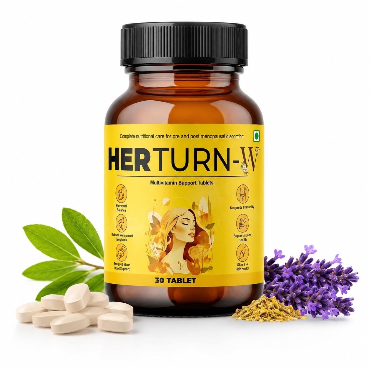 HER TURN -W Supports | Menopause Supplement for Women to Help with Hot Flashes, Mood Swings, Night Sweats, Bone Health, skin and hair health & Hormonal Balance with soya isoflavones | 30 veg tab-image-46