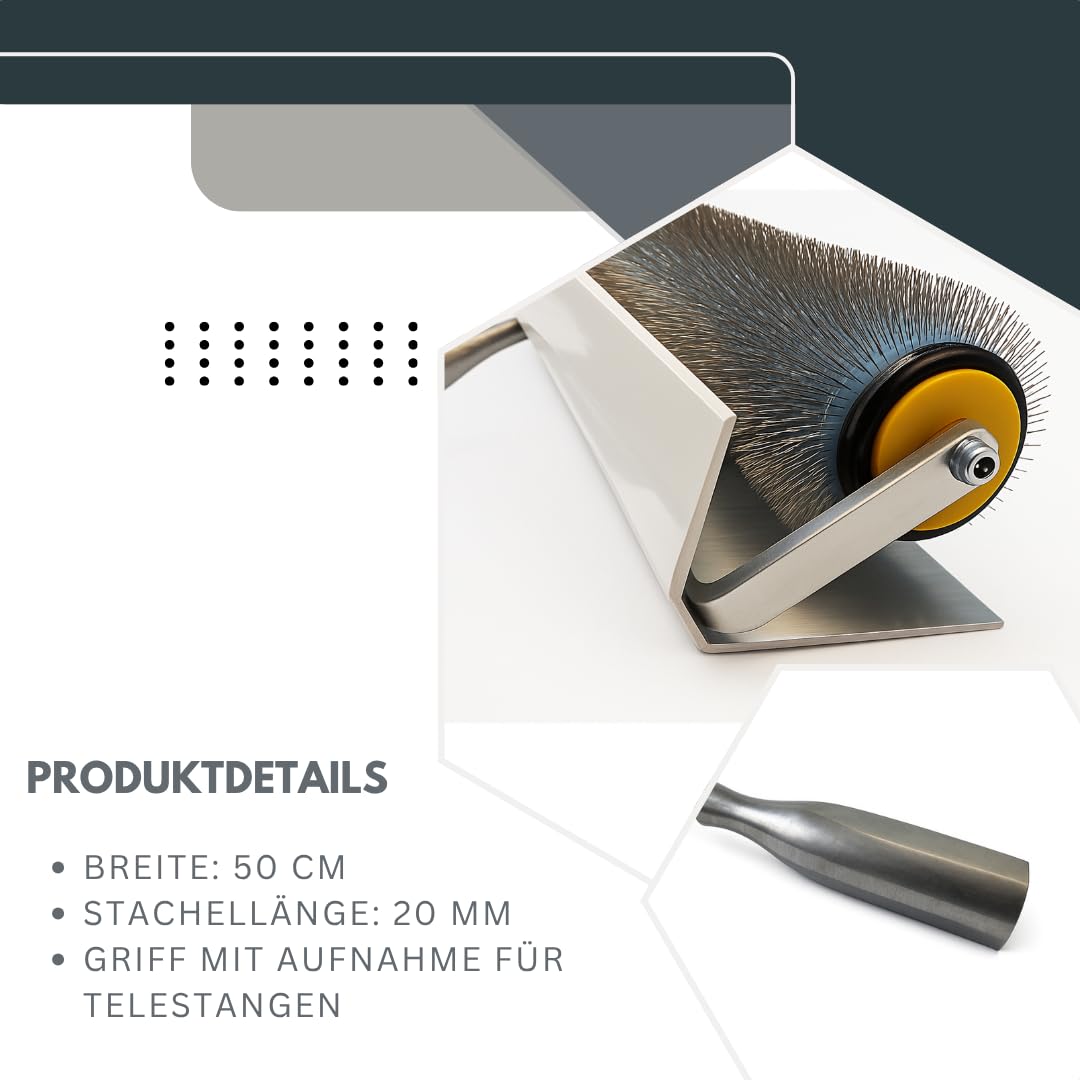 Pangolino Entlüftungsroller mit Metallstacheln Stachelwalze mit Stachellänge: 20 mm - Profi-Qualität (25 cm - 20 mm)