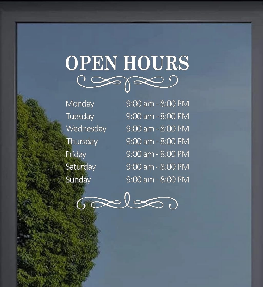 Custom Business Sign - Window Store Logo - Operation Hours Indoor Outdoor - Reversible Personalized Company Storefront Decal Sticker - Custom Die Cut Vinyl Store Hours