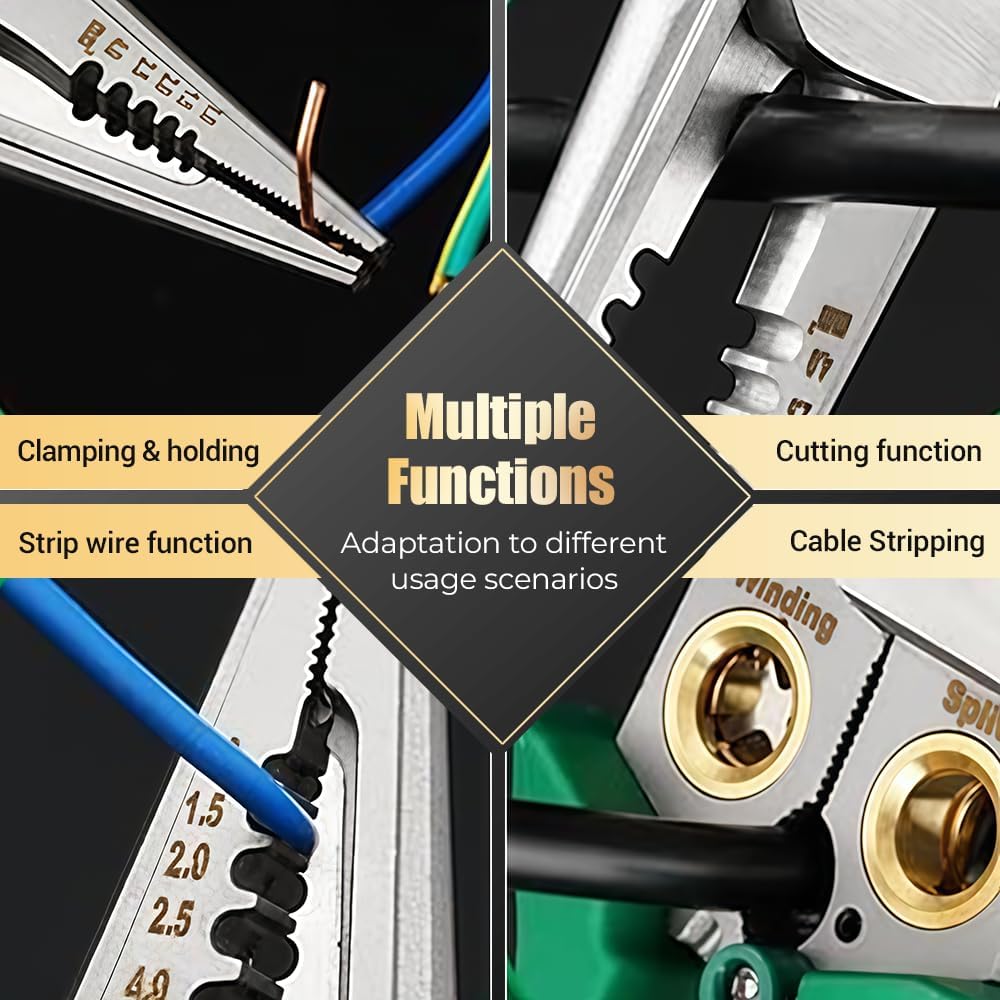 2026 Upgrade 8 in 1 Wire Stripper & Voltage Tester, Multi-Function Electrician Tools for Cutting/Crimping, All-in-One Wire Stripper Tool for Circuit Repair & Professional Electrician Use (2pcs)