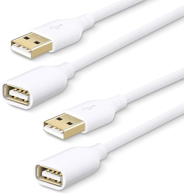 Fasgear 2 Pack [6ft/1.83m] USB 2.0 Extension Cables - A Male to A Female Charging and Syncing USB Extender Cord (White,White)