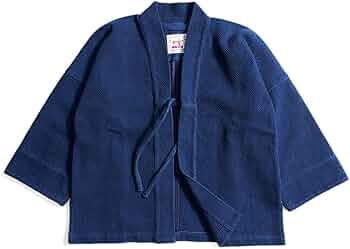刺し子　植物藍染綿　インディゴコットン　半纏　褞袍　作務衣　道着　着物ジャケット 61ATuzEbq5L._AC_UF350,
