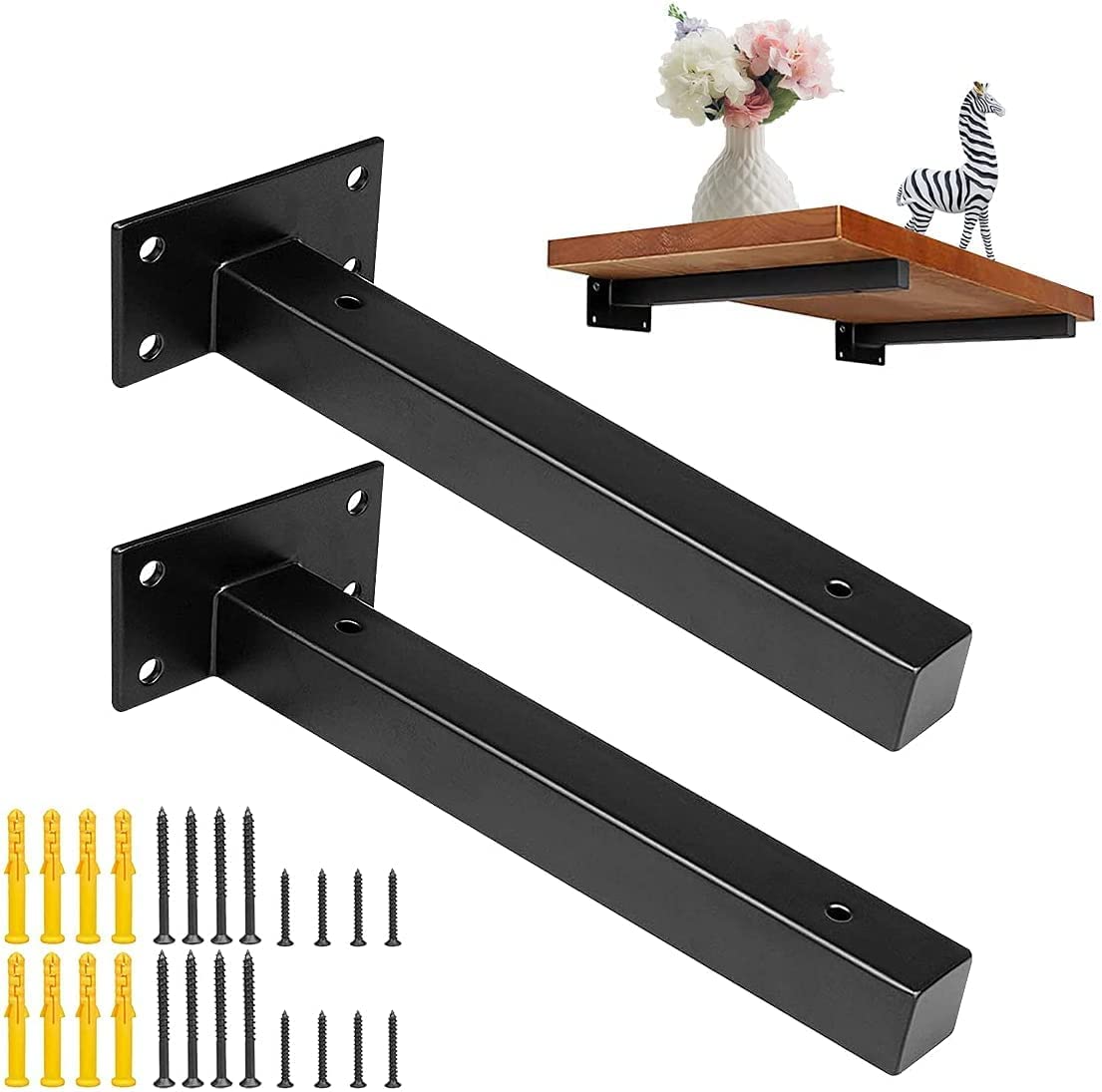 DOMI PRO 10inch/25cm Industrial Black Thicken Floating Shelf Brackets Retro Wall Mounted for DIY or Custom Wall Shelving Shelf Supports Includes Screws & Wall Anchors