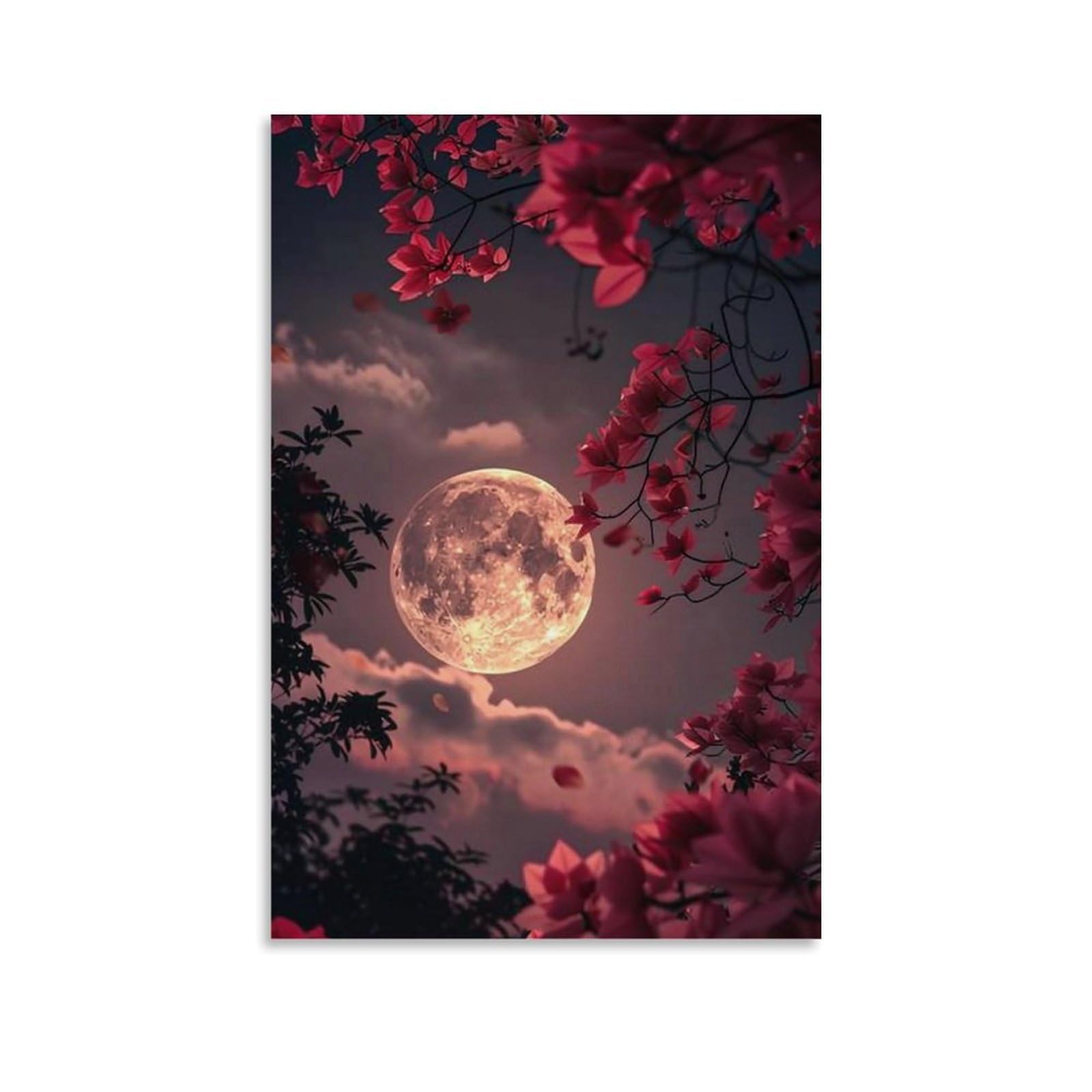 HUERYRYHY Bougainvillea Pink Moon 01 Poster Wall Art Canvas Vintage Aesthetic Painting Decor for Rooms 08x12inch Unframe-style