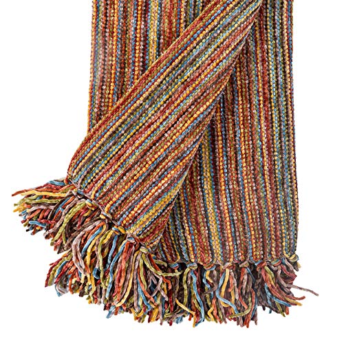 Decomall Decorative Throw Blanket With Fringe Soft Striped Multi Color Throws For Couch Sofa Armchair Bed 50”X 60”, Multi #TOP1