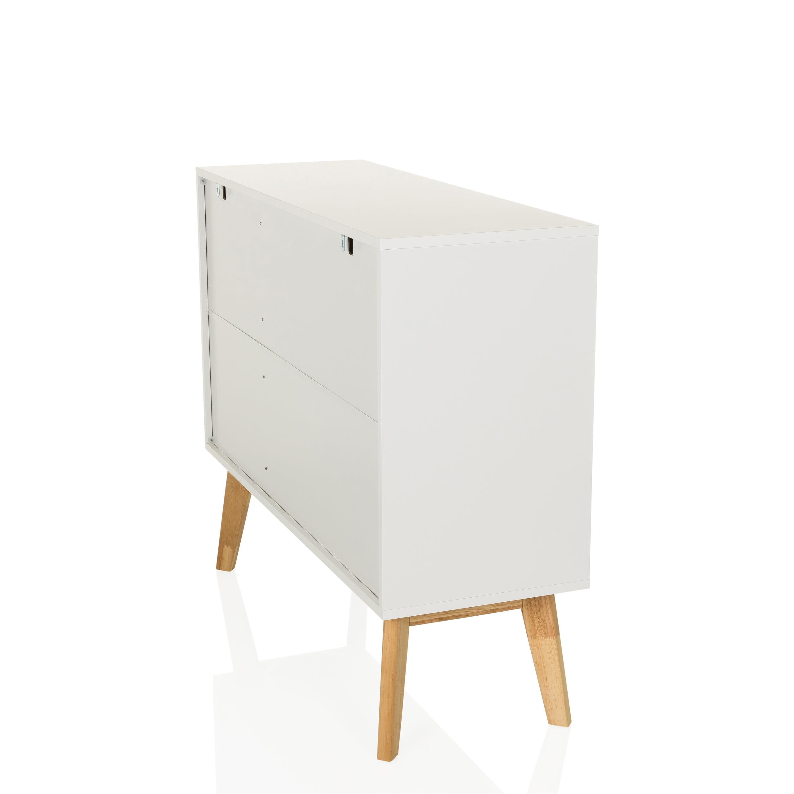 Cassettiera con 3 cassetti, 2 ante TAROLO I Credenza in stile scandinavo, chiusura ammortizzata, design senza maniglie, mobile con gambe in legno, bianco