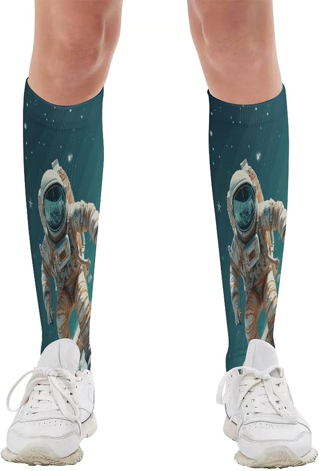 Astronaut on Skis Crew Socks Calf Socks Athletic Crew Sock