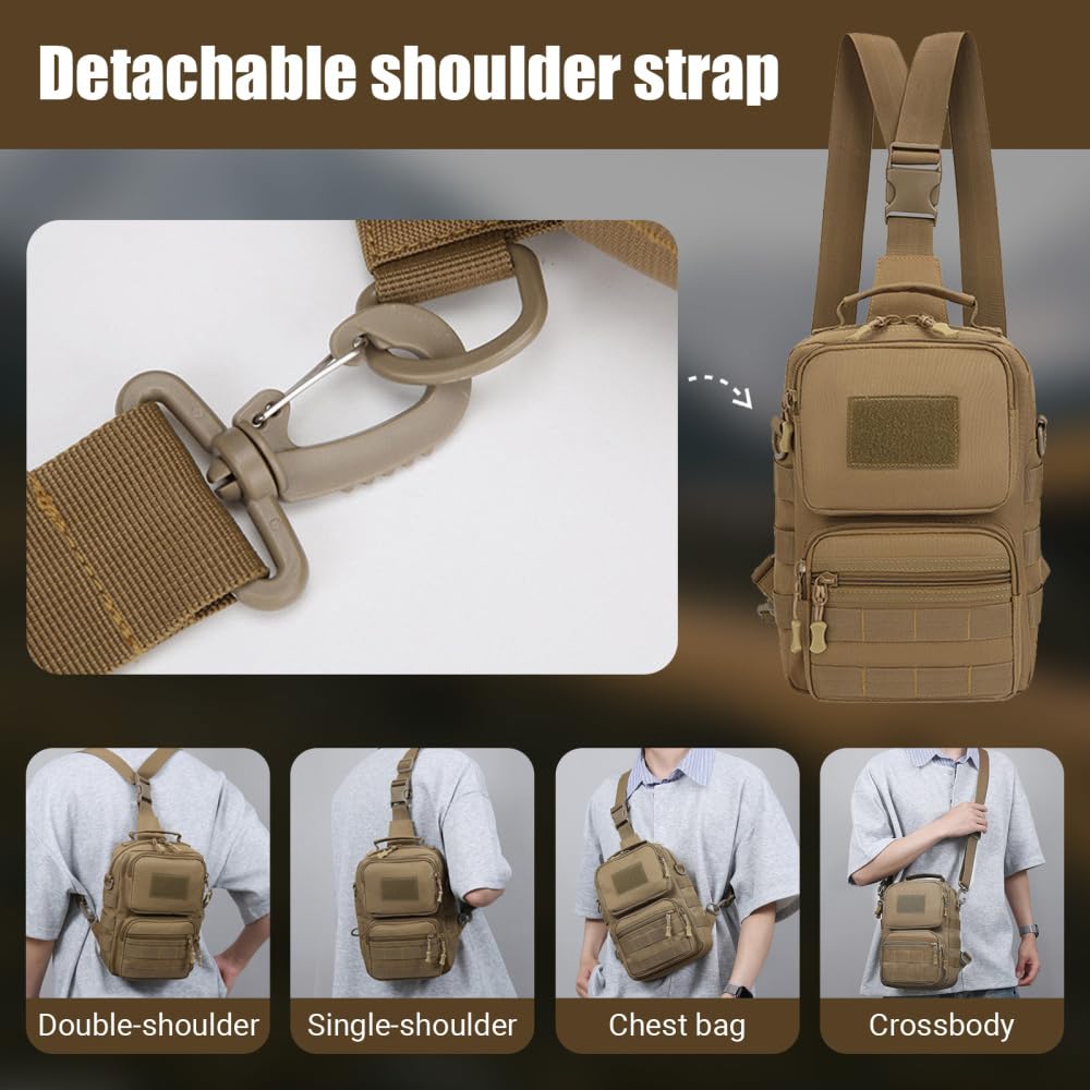 MiOYOOW Borsa Petto Tattico Militare, Multifunzionale Zaino Monospalla, Borsello a Tracolla con Tracolla Staccabile, per Campeggio Ciclismo Escursione Hiking Sport