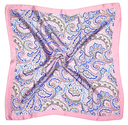Pink Blue Paisley Print Thick Small Silk Square Scarf