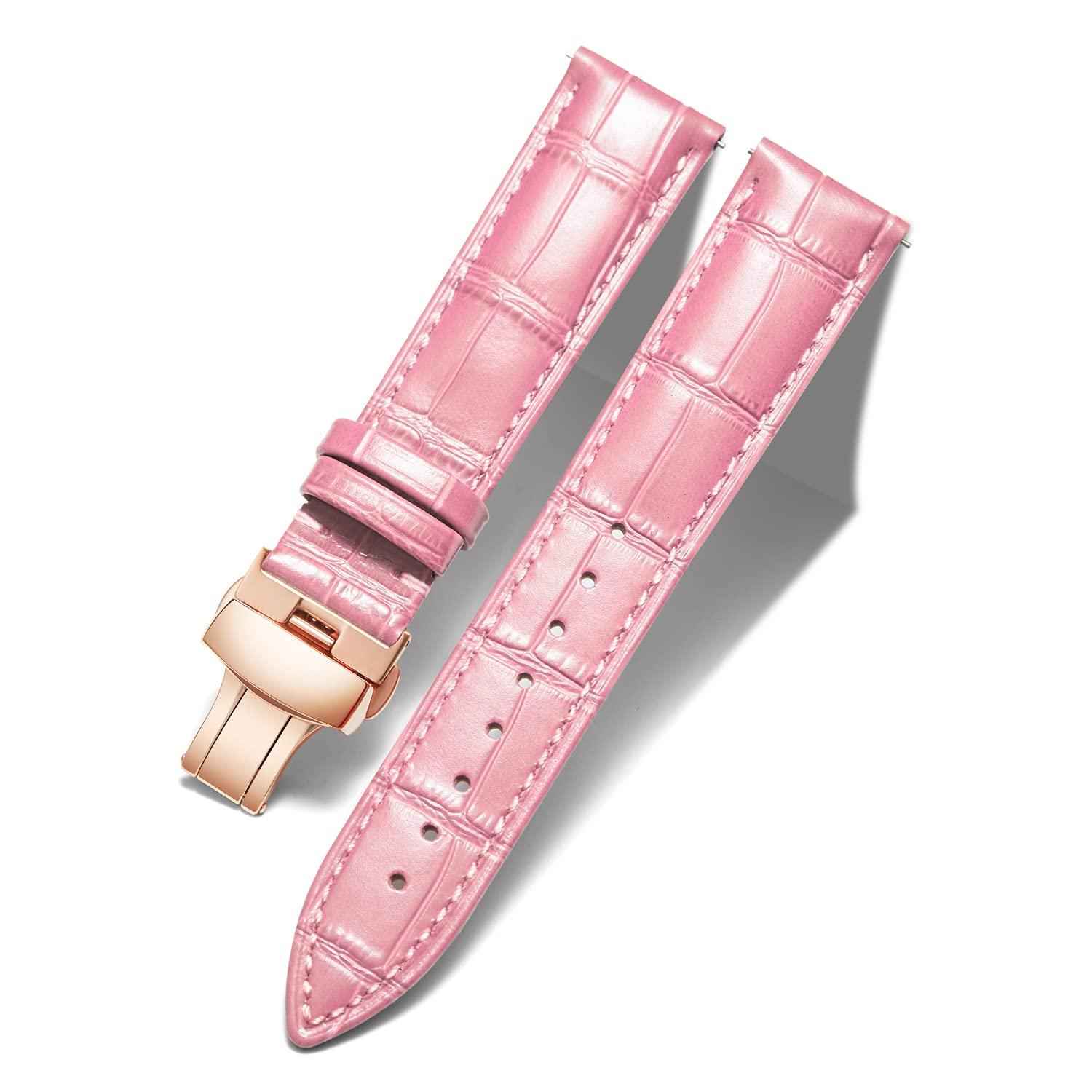 BINLUN Leather Watch Strap Quick Release Strap with Rose Gold Butterfly Deployment Buckle 12mm 13mm 14mm 16mm 17mm 18mm 19mm 20mm 21mm 22mm 23mm 24mm Watch Band for Men Women (Pink,20mm)