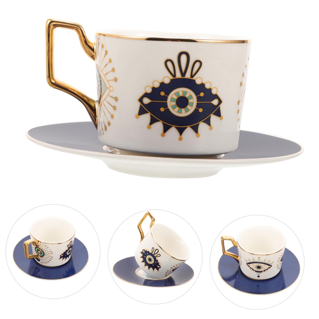 Set Di Tazze Da Caffè in Ceramica Con Piattino E Motivo A Occhio Diabolico Tazza Da Caffè Vintage E Tazza Da Latte Retrò Look Sofisticato E Rilassante
