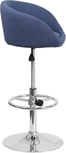 Vista 24 de Flash Furniture Luis - Taburete de bar contemporáneo de vinilo negro con respaldo de barril y base cromada