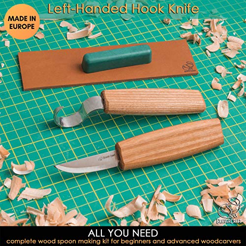 BeaverCraft S01L Set di coltelli per intaglio di cucchiai di legno Kit di strumenti per la fabbricazione di cucchiai Coltello da intaglio Coltello a uncino per mancini Ciotola Tazza Kuksa - immagine 3