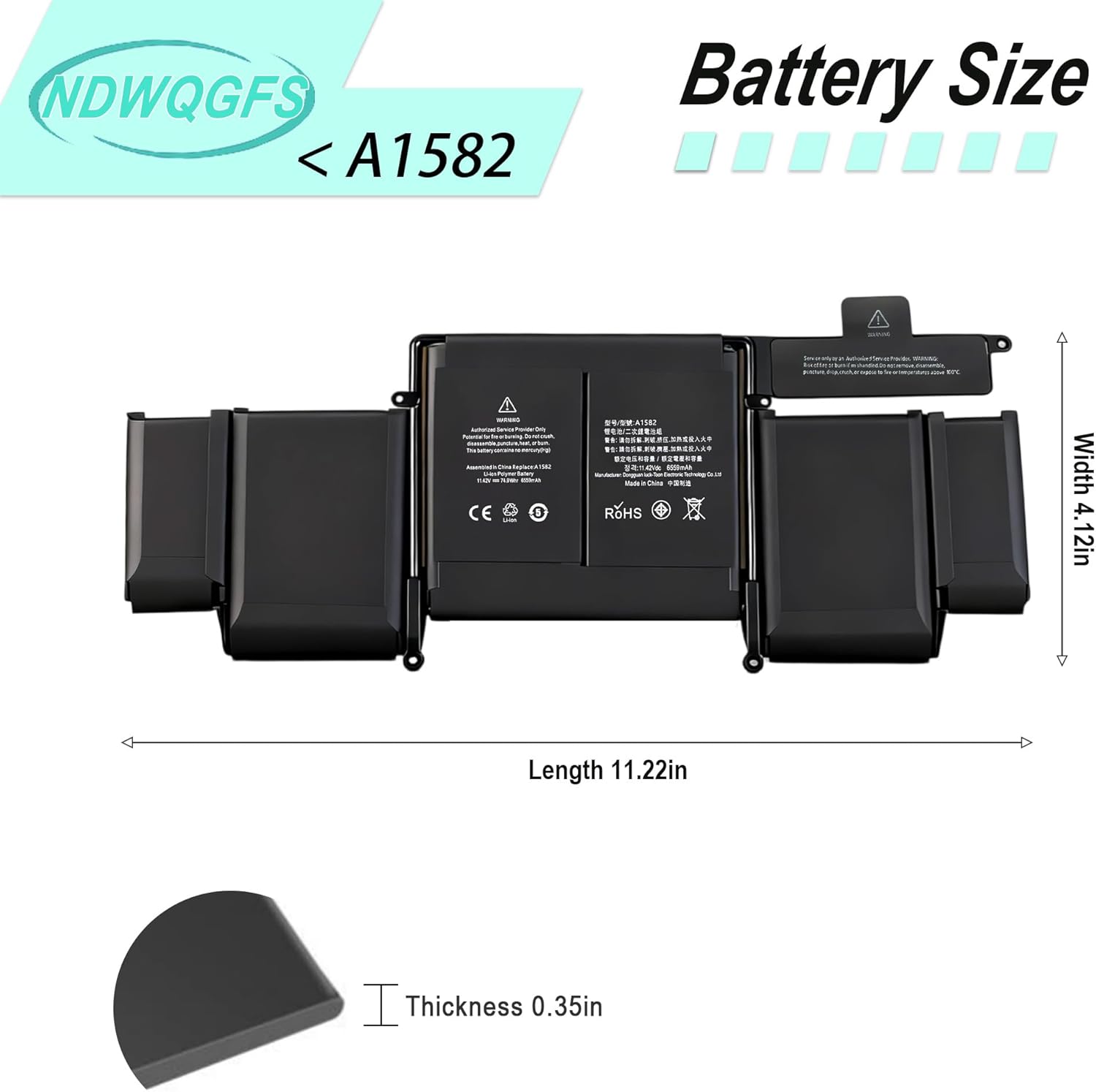 A1582 Battery for MacBook Pro 13 Inch Retina Late 2012 (Early 2013 Mid 2014 Mid 2015) A1502 A1493 | 6559mAh Grade A Cells | No Bulge | 500+ Cycles | with Repair Tool Kit