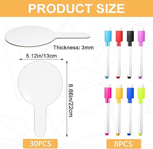 Miniatura 2 de ZPOYOT 33 paletas de respuesta de borrado en seco con marcadores de mano engrosados, paletas de doble cara, mini pizarras blancas pequeñas señales