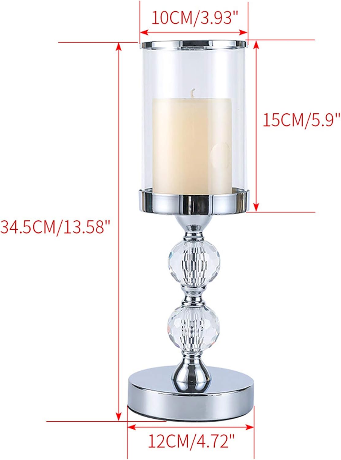 2balls Clear Crystal Glass Pillar Candle Holder, Hurricane Glass Tea Light Taper Candle Stand Candlesticks, Weighted Base, Gift for Christmas Decorations Silver : Home & Kitchen