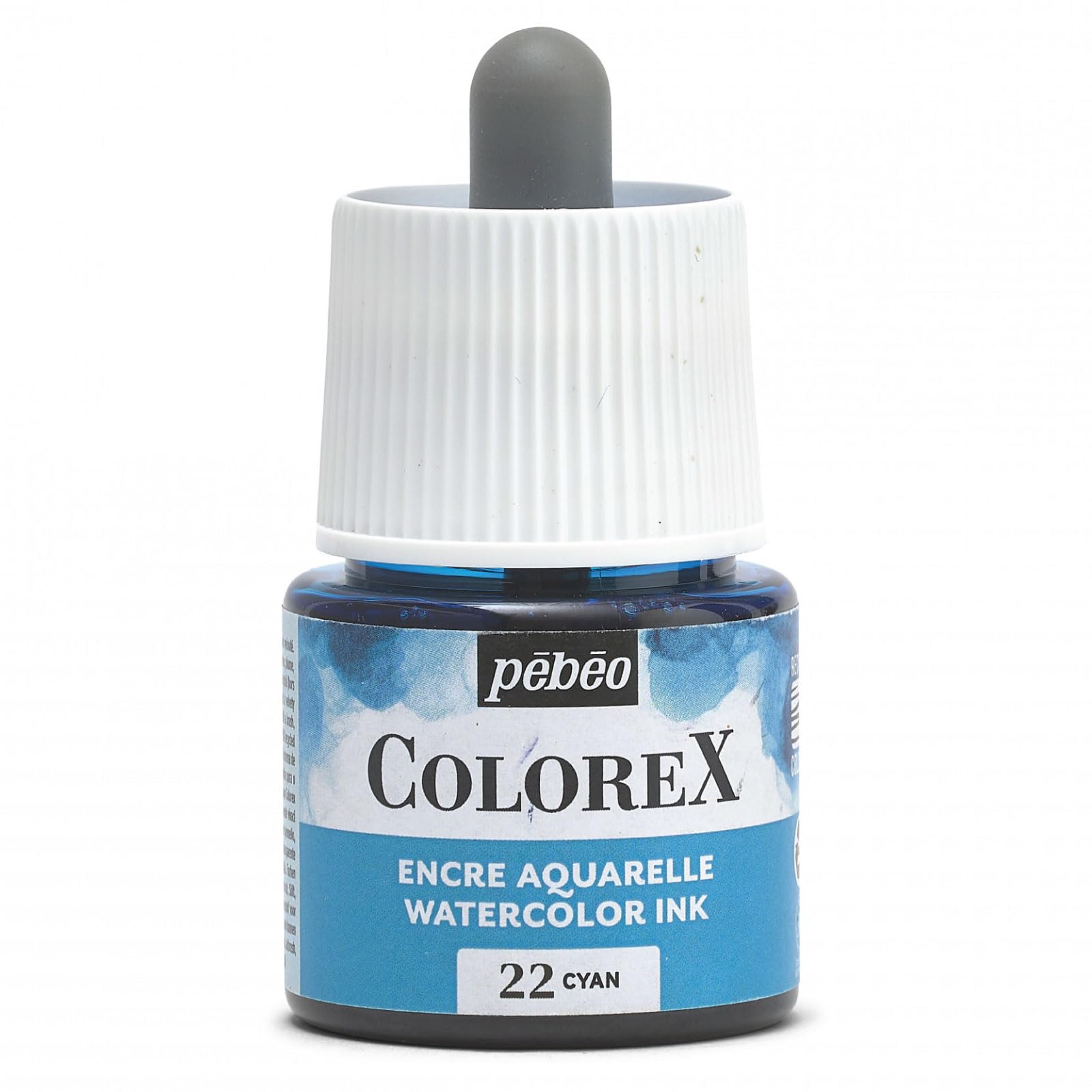 Pébéo - Colorex Ink 45 ml Cyan - Colorex Watercolour Ink Pébéo - Velvety Finish Blue Ink - Multi-Tool Drawing Ink for All Media - 45 ml - Cyan