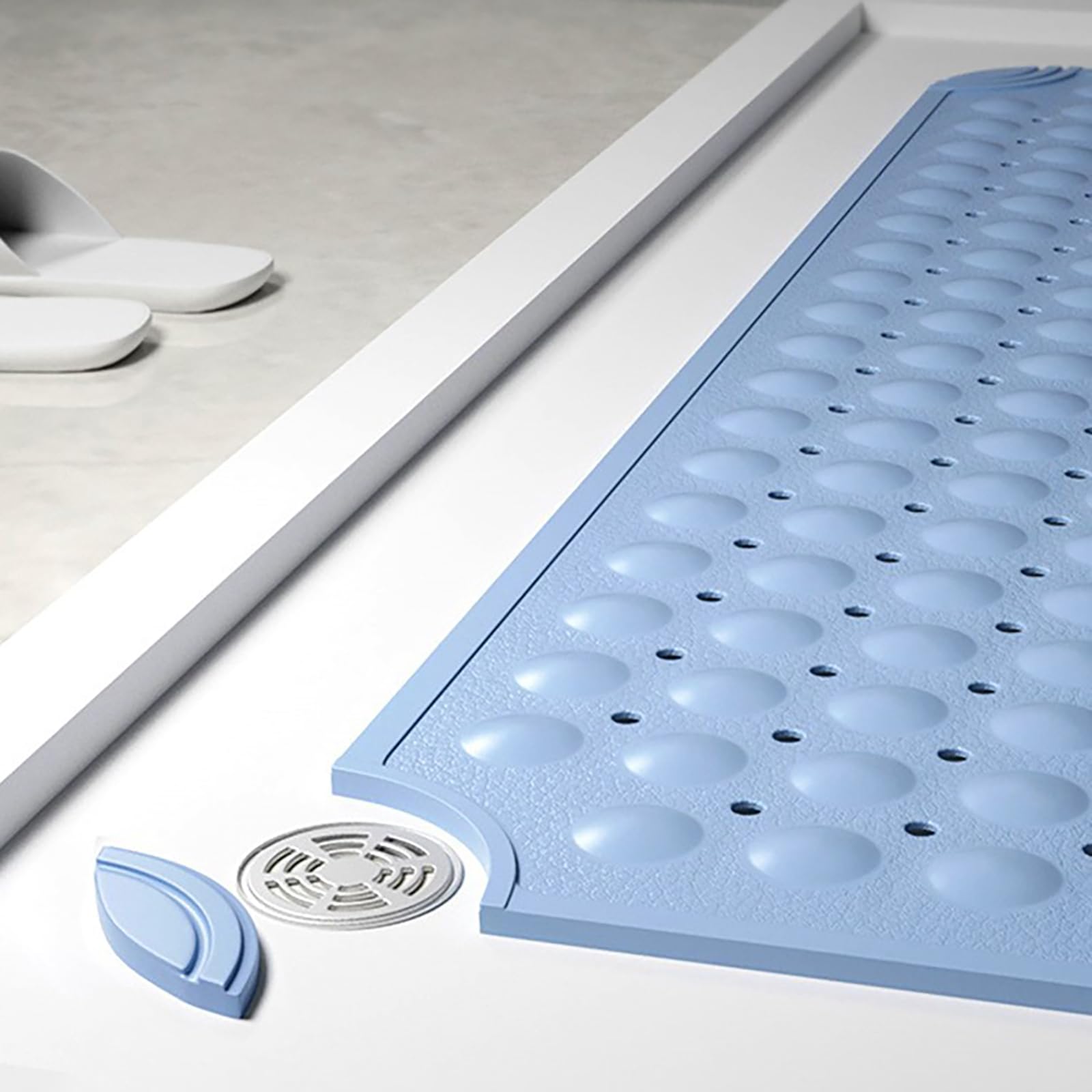 PVC Antideslizante Alfombrilla de Ducha Cuadrada Lavable a Máquina, Fácil de Limpiar Lfombrilla de Baño Antideslizante con Ventosas para Saunas, Cuartos de Ducha,Gris,58x88cm/23x35in