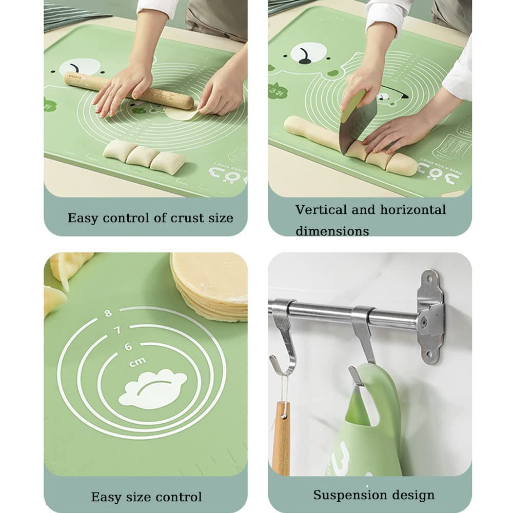 Alfombrillas De Silicona para Hornear En La Cocina, con Medida Alfombrilla De Silicona para Amasar, Mantenga Sus Encimeras Limpias,Verde
