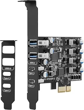 PCIE USB Card 25W Power Delivery, PCI Express to USB 3.0 Expansion Card 4 Ports 2 x Type A + 2 x Type C Fast Charging with Low Profile Bracket for Desktop PC