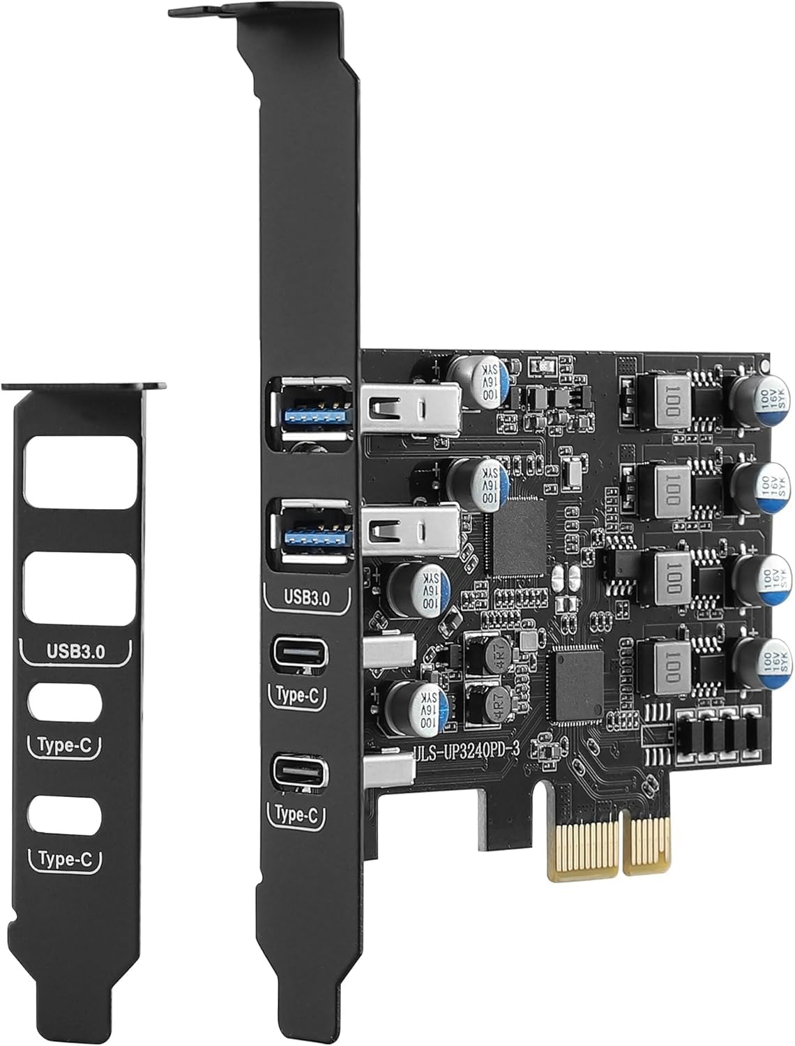 Tarjeta PCIe USB con 25W Power Delivery, Tarjeta de Expansión PCI Express a USB 3.0 de 4 Puertos (2 x Tipo A + 2 x Tipo C), Carga Rápida con Soporte de Perfil Bajo para PC de Sobremesa