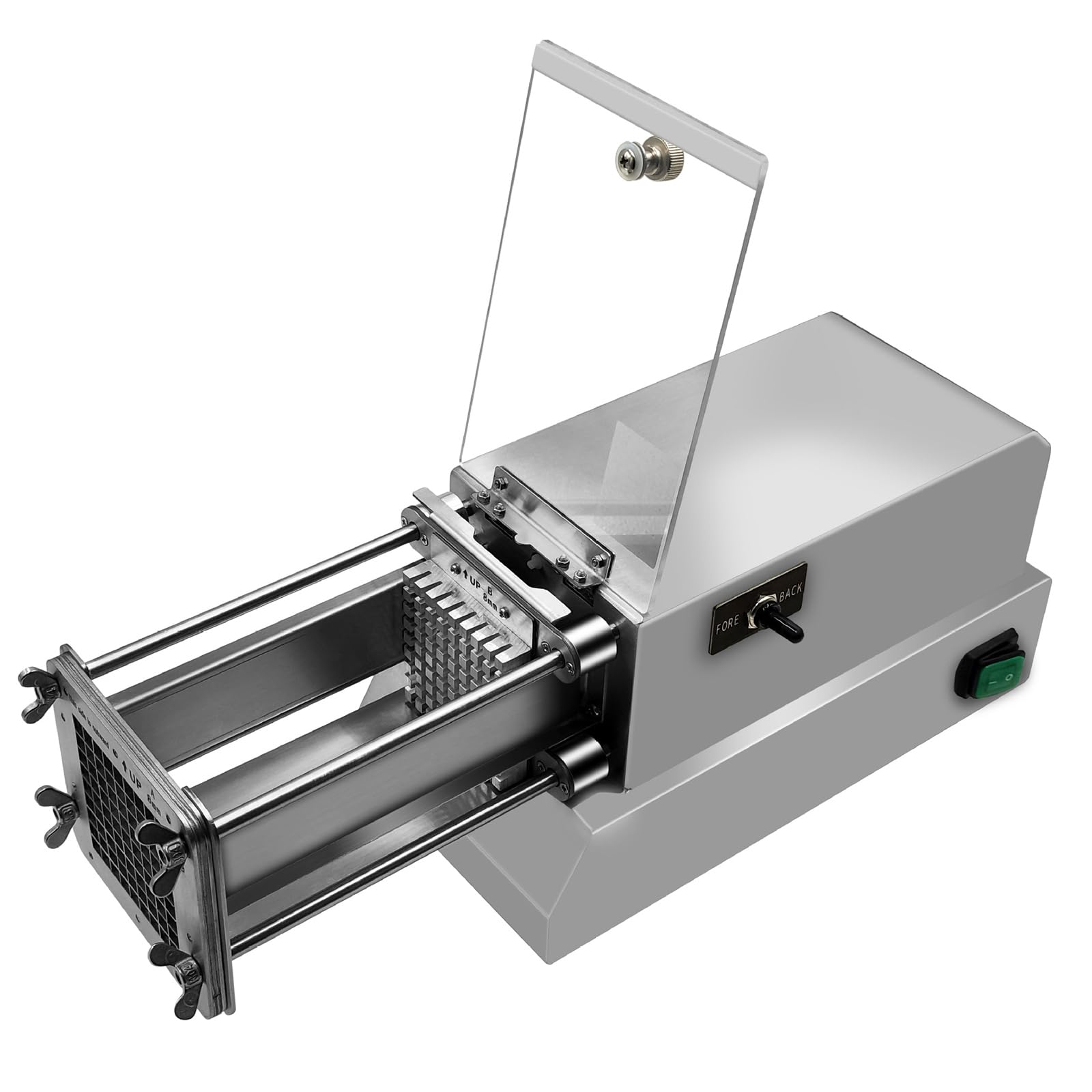 Cortador de Patatas eléctrico de Acero Inoxidable con Cuchillas de 8 mm, 10 mm y 12 mm. Cortador Profesional de Patatas Fritas, Zanahorias y Manzanas. Ideal para Uso doméstico y Comercial.