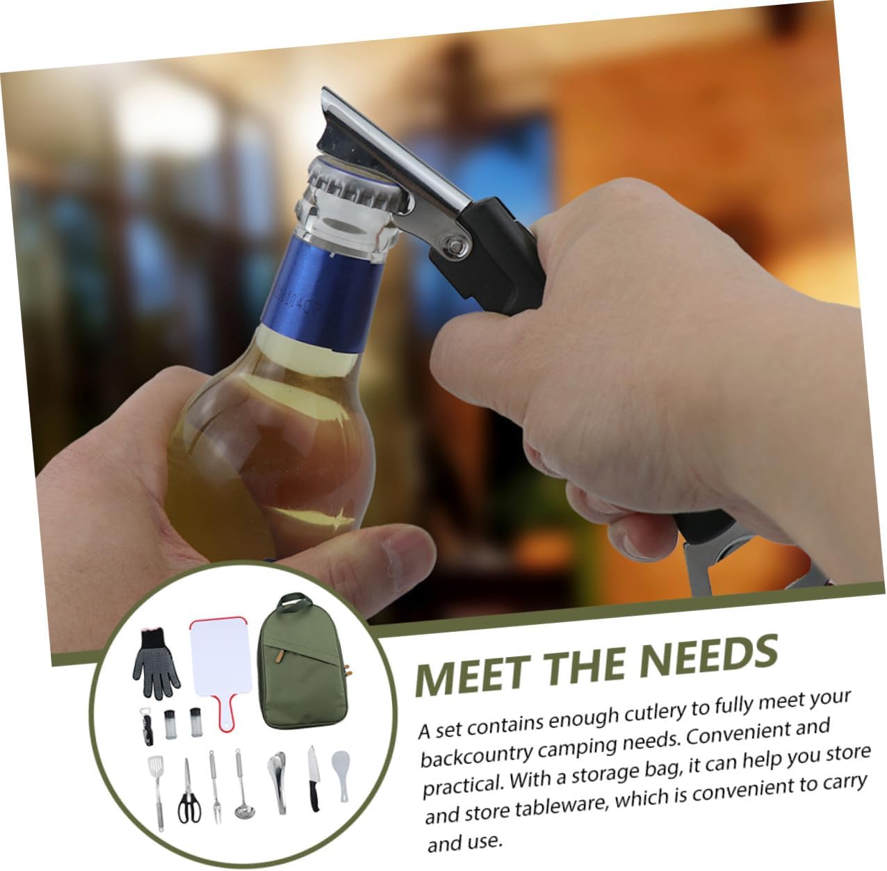 Portable Camping Cutlery Kit with Storage Bag Outdoor Picnic Tableware Set in Olive Green Wear-Resistant Utensils for Hiking Barbecue Garden and Travel Use