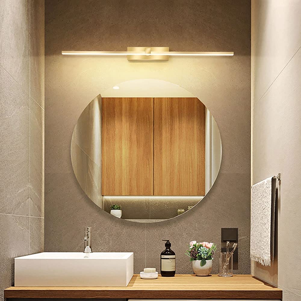 Luces de Espejo de Tocador Doradas, Lámpara Lineal LED de 12 W, Aplique de Pared Minimalista para Baño, Iluminación Frontal de Espejo