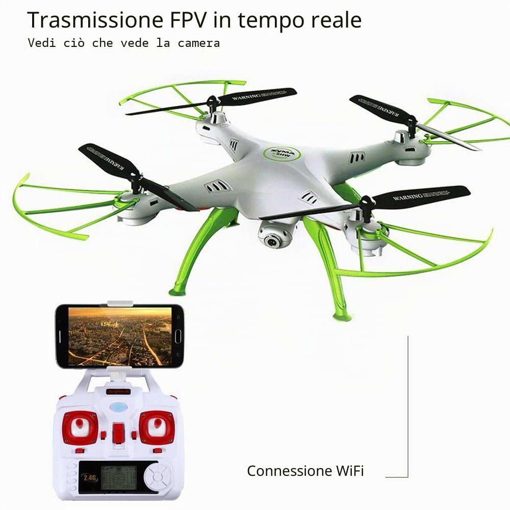 Syma X5HW Quadricottero Radiocomandato, WiFi FPV Trasmissione Live, 0.3 MP, Fotocamera HD, Funzione 360 ° Eversion CF Modalità Hover