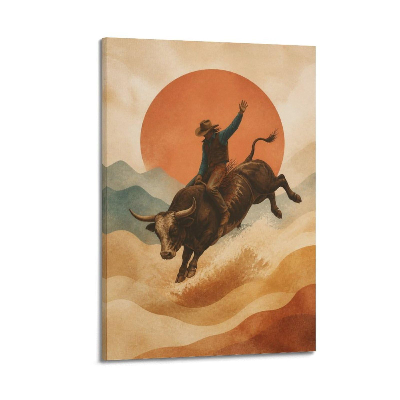 OKAHYS Southwestern Rodeo Bull Riding Poster Boho Western Cowboy Culture Modern Decorative Canvas Prints - Ideal Wall Art for Family, Man Cave, Game Room, Boys & Girls Bedroom 24x36inch(60x90cm)