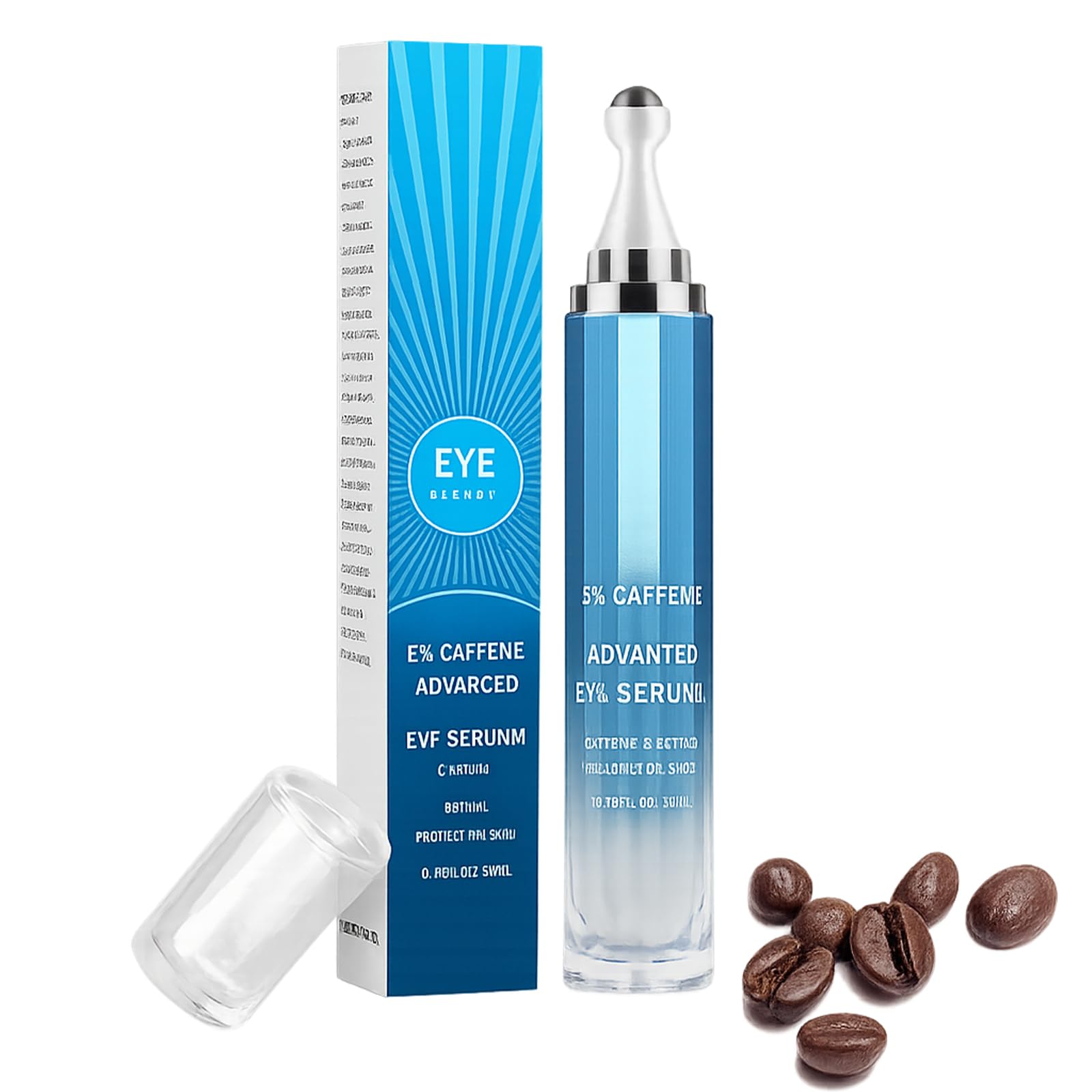 5% Caffeine Eye Serum with 360° Metal Roller, Under Eyes Cream for Dark Circles, EyeBags & Puffiness, Cooling Treatment for Women, 1 PC