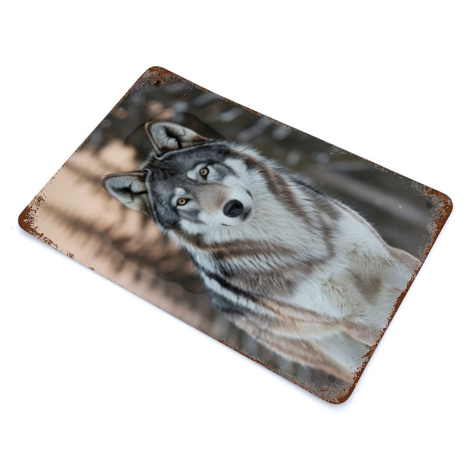 Rust Effect Wolf Portrait in Winter Rusty Metal Tin Sign 11.8"x7.9", Old School Wall Decor for Basement, Hobby Room And Garage Decor