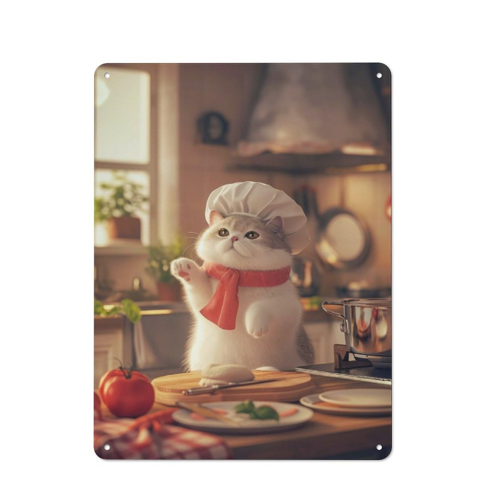 Junmoney Cute Cat Chef Retro Metal Wall Sign 40X30cm With For Bar Or Restaurant, A Housewarming Gift For Hospitality Decor Collectors