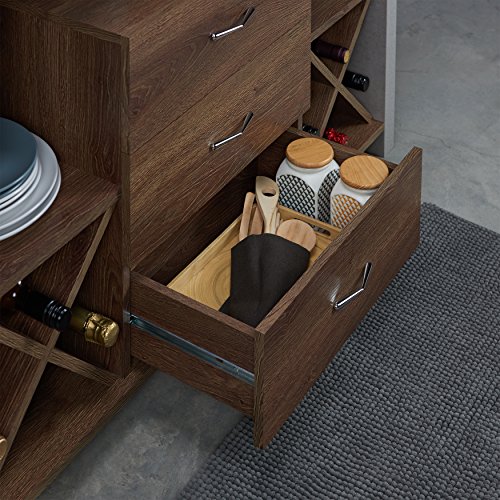 Furniture Of America Persephone Industrial 3-Drawer Wood Multi-Storage 48 In. Buffet, Sideboard With Wine Rack, 3-Open Shelves For Kitchen, Dining Room, Walnut Brown #TOP3
