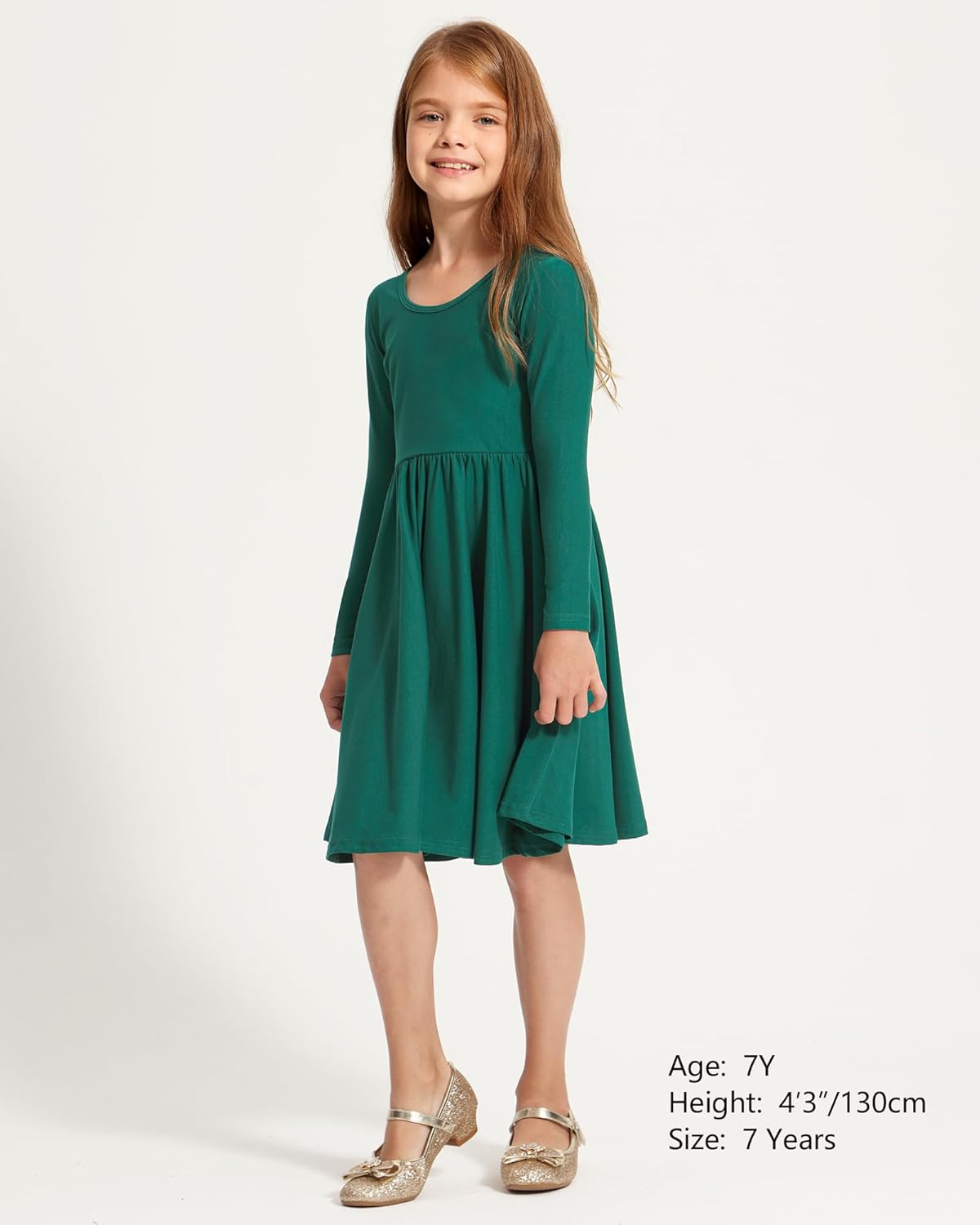 Stelle Long Sleeve Girls Dress Toddler White Dresses Skater Twirl Cotton A-Line Dress for School Casual - Image 5