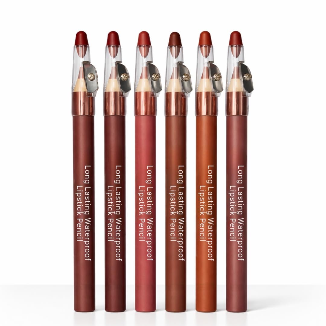 Lip Crayon Set of 6 with Inbuilt Sharpener, Waterproof Transferproof Matte Lip Liner Pencil Combo, Long Lasting Velvety Smooth Lip Contour Kit, Nude Brown & Bold Red Maroon Shades, Lip Liner Set for Indian Skin Tone (Light Lip Liner Set)-picture-14