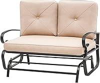 Vista 16 de Banco de Patio, Columpio Deslizante de Porche Sofá de Dos Plazas Mecedora para Exteriores, Silla de Marco de Acero con Cojín Grueso (Azul Pavo Real)