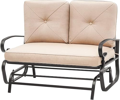 Miniatura 16 de Banco de Patio, Columpio Deslizante de Porche Sofá de Dos Plazas Mecedora para Exteriores, Silla de Marco de Acero con Cojín Grueso (Azul Pavo Real)