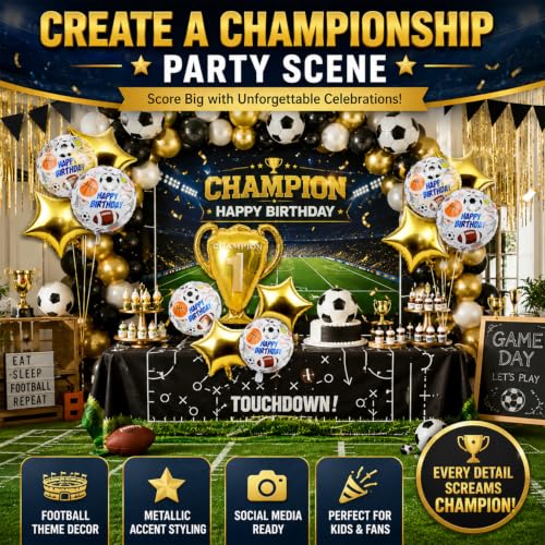 Image of Atpata Funky Football Theme Foil Balloons - 18 Inch Round Football Shape Foil Balloons for Kids Sports Themed Birthday Party Decor and Goal theme Celebrations (Yay Football)