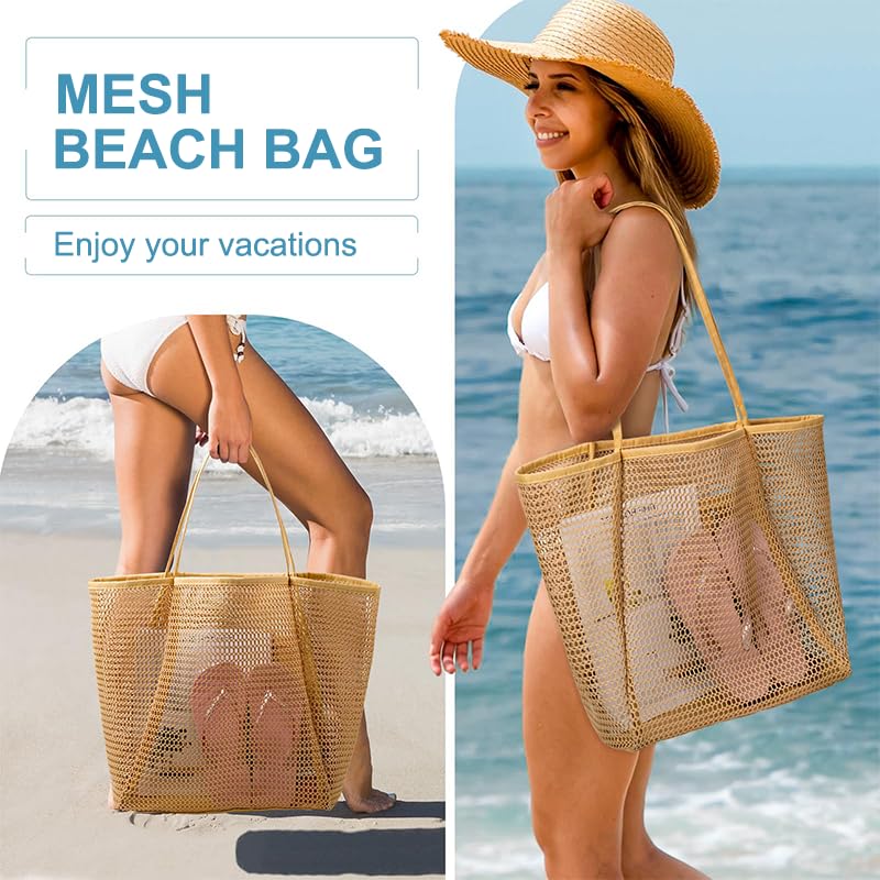 Bolso de playa de malla para mujer grande con bolsillo miniatura 2