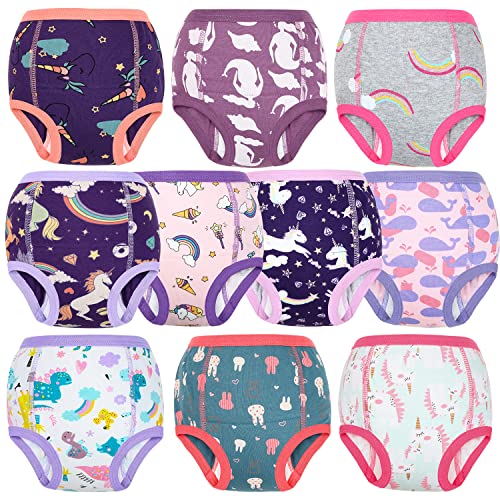 FLYISH DIRECT Calzones de Entrenamiento Reutilizables Algodón para Niña, Bragas de Aprendizaje Absorbentes, Pañales 10 Packs - Morado, 6 Años