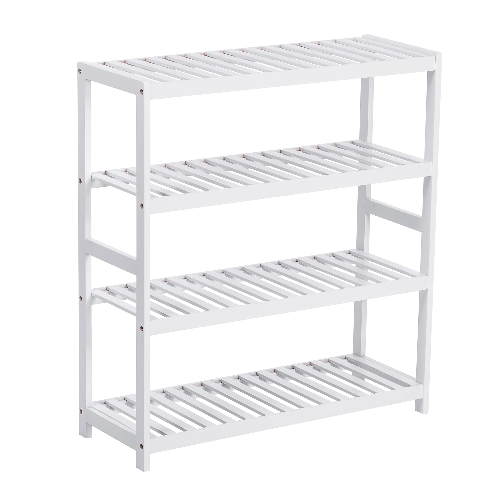 Vencier Bamboo Shoe Rack Natural – Easy Assembly & Strong Design Stand Shelf Organizer Ideal for Corridor, Bedroom, Bathroom, Hallway & Small Spaces, Large Capacity (White, 4 Tier)