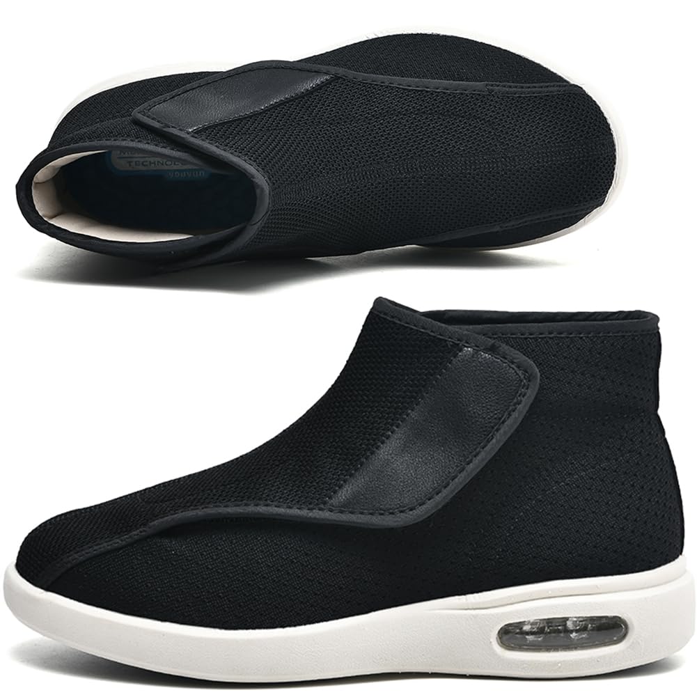 Aocase Mens Shoes for Swollen Feet Men's Wide Width Shoes with Adjustable Closure Lightweight for Diabetic Edema Plantar Fasciitis Bunions Arthritis Swollen Feet,Black,42 EU