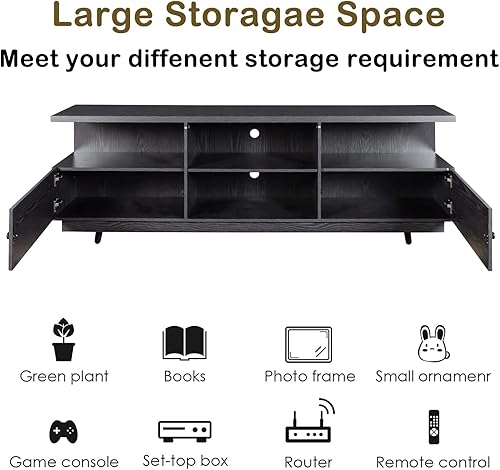 Miniatura 5 de Soporte de TV moderno Mid-Century para televisores de hasta 85 pulgadas, mesa consola central de entretenimiento multimedia con 4 estantes abiertos,