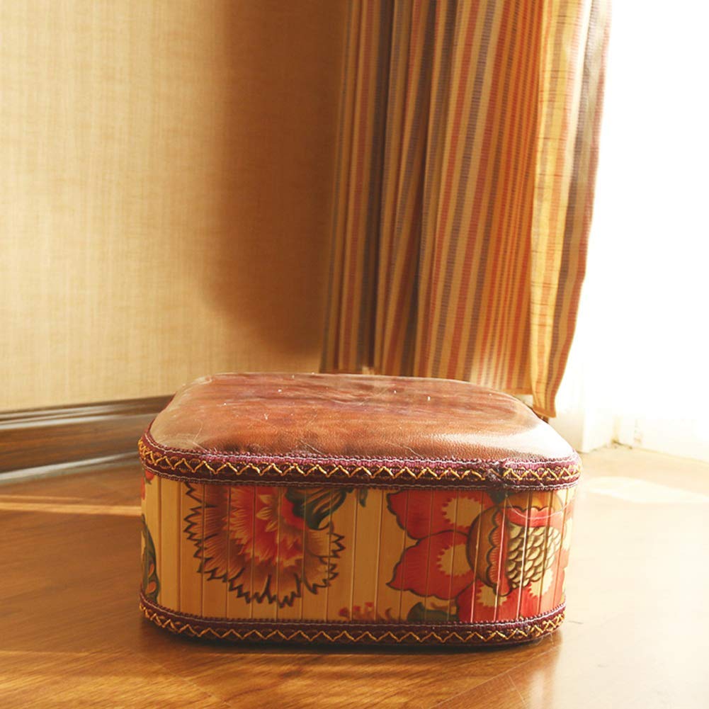 Tabouret en cuir PU d'art décoratif et bambou, l'élégance du pouffe haut de gamme