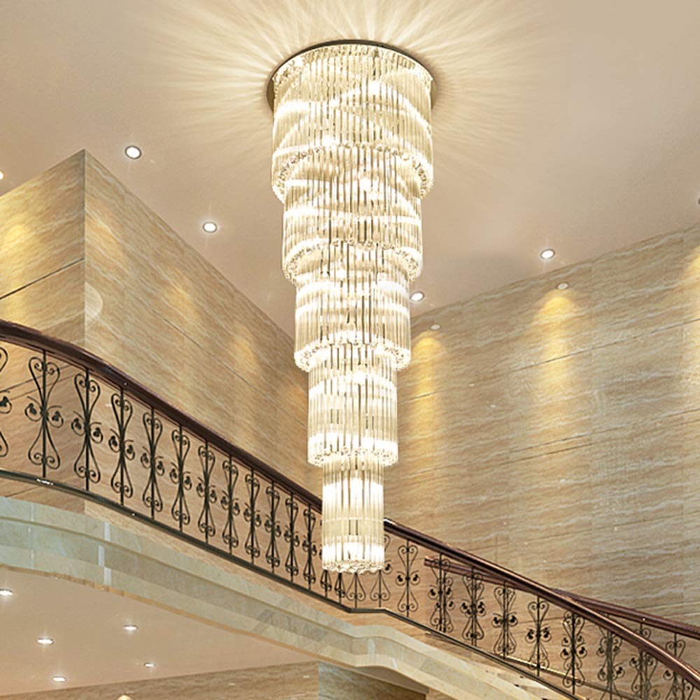 Żyrandol, luksusowa willa dwupoziomowa klatka schodowa kryształowa długa lampa sufitowa LED ciepłe światło dekoracja hotelu 65 x 65 x 180 cm światło sufitowe