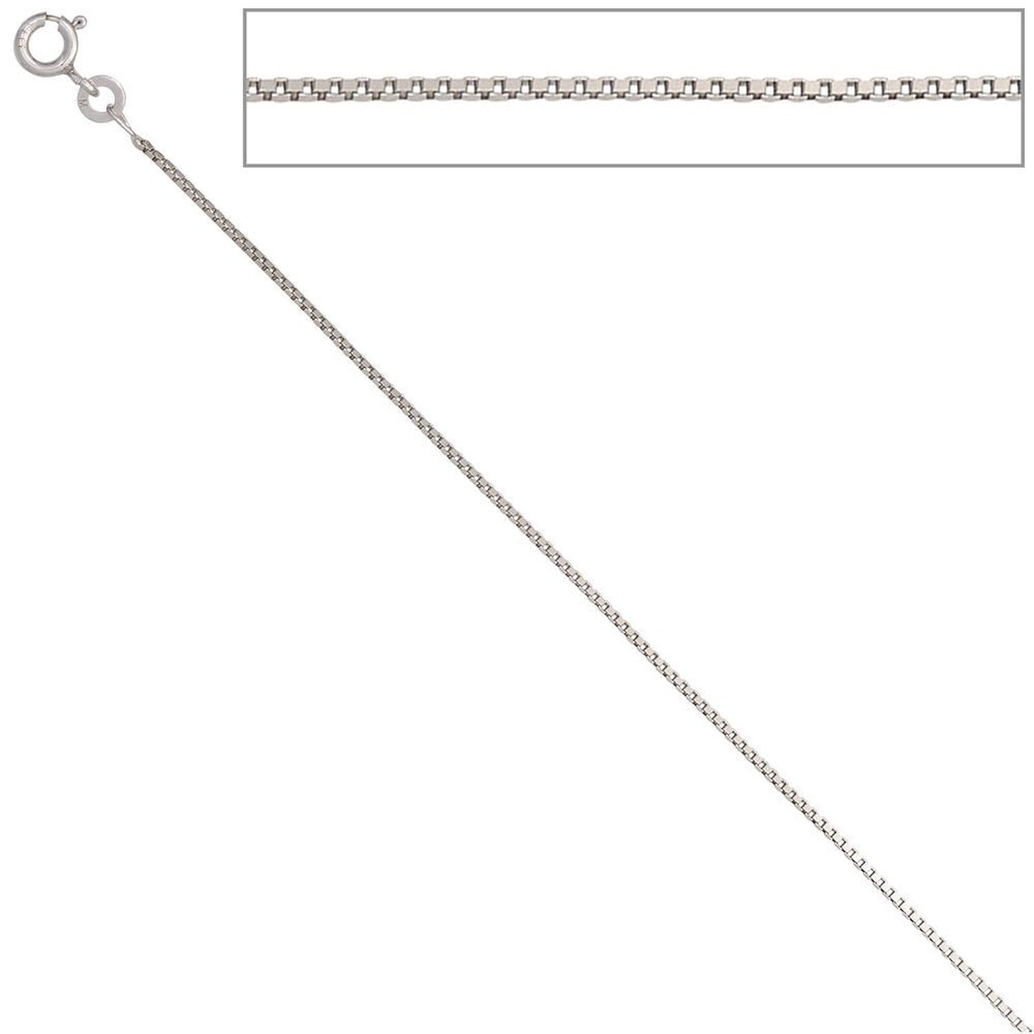 PRINS JEWELS 14 Karat / 585 Gold Italienisch Venezianer Box Kette Weißgold Unisex - Breite 1 mm - verschiedene Längen