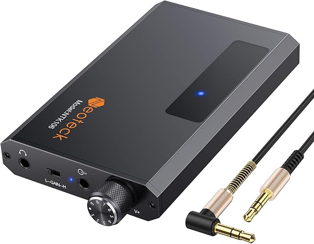 Neoteck Portable 3.5mm Headphone Amplifier with Bluetooth 5.0 Receiver, Two-Stage Gain Switch, HiFi Headset Amplifier, Aluminum Matte Surface [Newest]