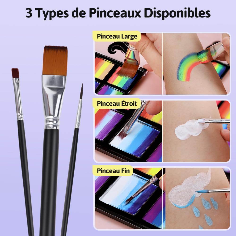 Janolia Palette Maquillage Enfant, 34 Couleurs Fluorescents UV Peinture Visage Enfant avec 3 Pinceaux, Peinture Corporelle, Kit Maquillage Enfant pour Carnaval Halloween Cosplay Fête D'anniversaire